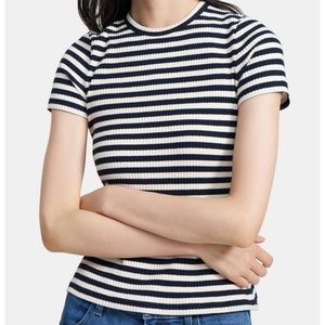 Theory Tiny Tee 2 in Navy Striped Ribbed Knit NWT